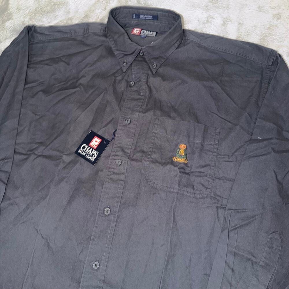 Chaps Ralph Lauren Button Down Shirt Men’s L Gray Long Sleeve Crest Logo